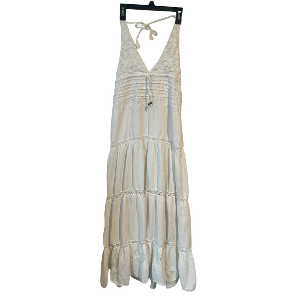 Giocam Maxi Dress Womens White Small Tiered Sleeveless Peruvian Cotton Smocked